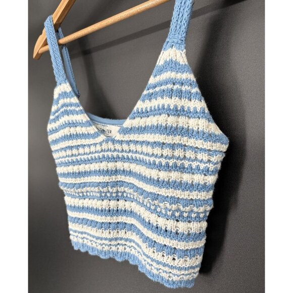 Hollister Women's Striped Crochet Knit Crop Top S Blue White Boho Festival Boho - Picture 3 of 10